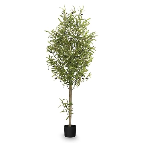 MAIA SHOP Olivo Artificial 150 cm – Árbol Decorativo Realista con Tronco Natural, Planta Artificial Grande para Interiores, Maceta de Plástico Incluida