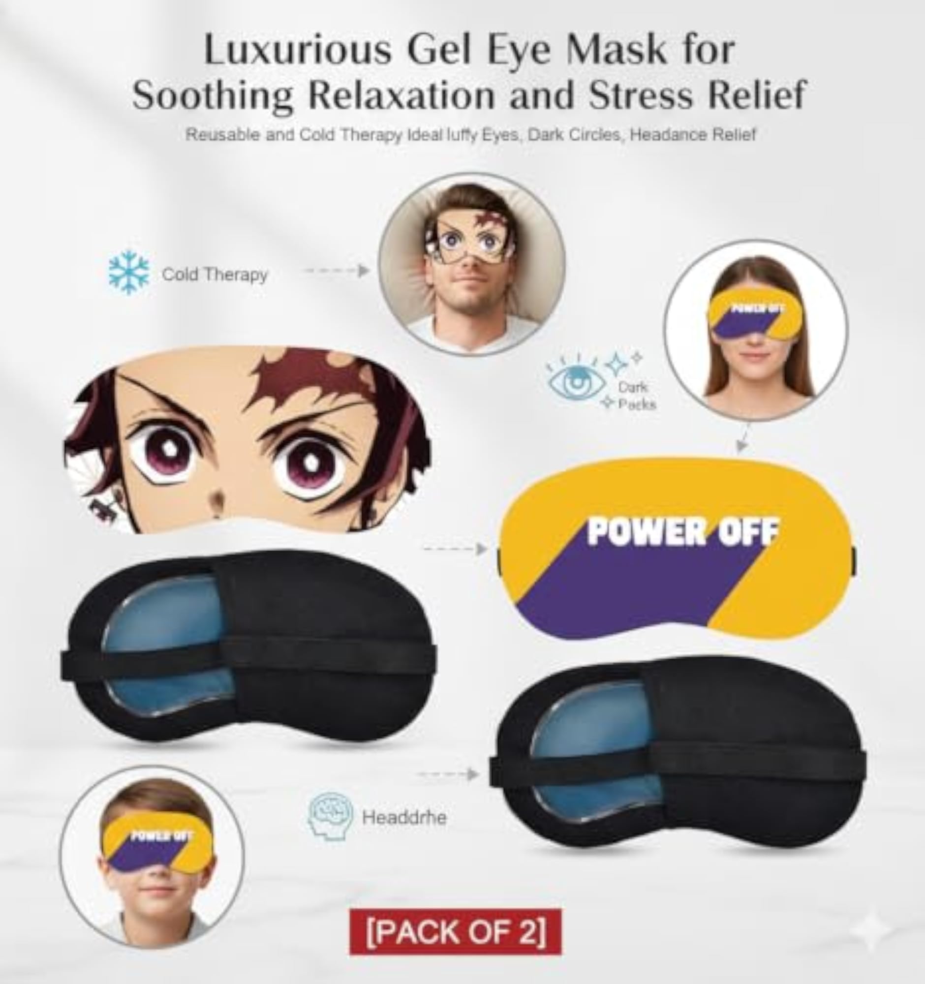 Power Off and Printed Cartoon Eye Mask for Sleep, Cute