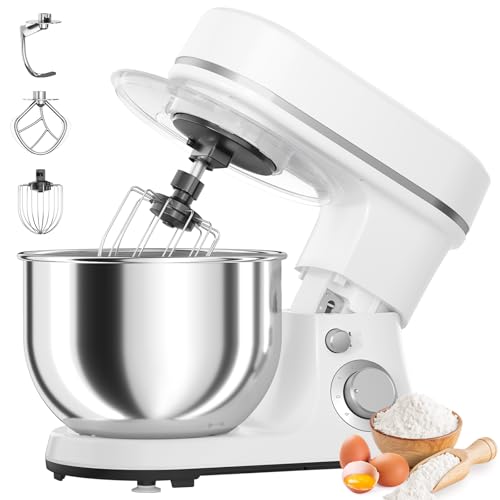 800W Stand Mixer with 5.3QT Bowl, 6-Speed with Pulse Electric Kitchen Mixer, Food Mixer with Dough Hook, Whisk, Beater Tilt-Head & Non-Slip Base for Cookie, Cake, Bread & Baking-White