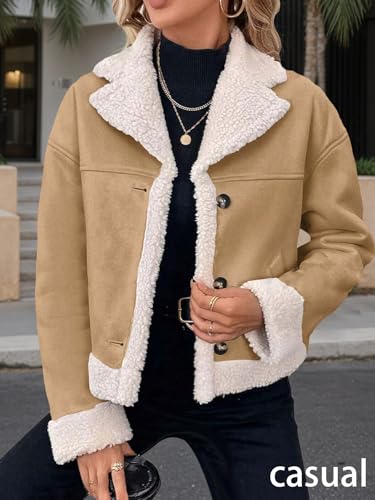 Mina Self 2025 Winter Women's Faux Suede Jacket Coat - Sherpa Lined Fur Leather Warm Thick Shearling Fleece Fuzzy Outerwear4