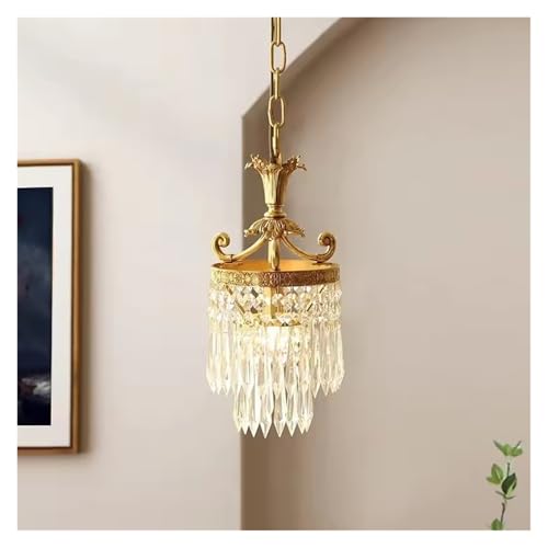 Lámpara de araña pequeña de Estilo francés Retro de Cobre y Cristal, lámpara Colgante para Dormitorio, mesita de Noche, Pasillo, Porche, guardarropa, Pasillo, iluminación Colgante.
