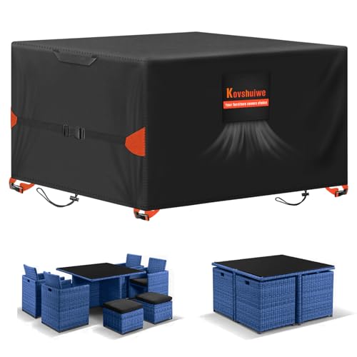 Kovshuiwe Gartenmöbel-Abdeckungen, 90 x90 x 90 cm, wasserdicht, Terrassentischabdeckungen, 420D, strapazierfähiges Oxford-Gewebe, Rattan-Möbelabdeckung, winddicht, UV-Schutz, für Terrasse, Outdoor