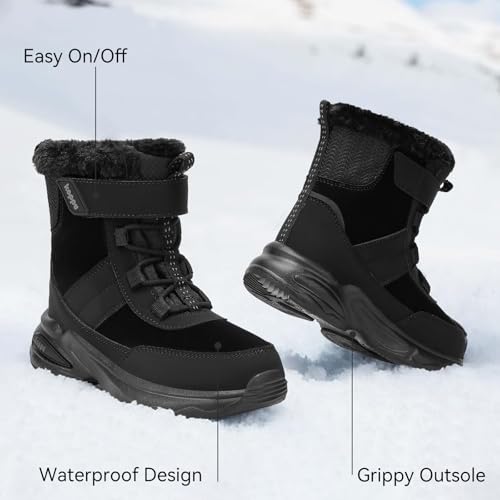 koppu Kids Snow Boots Winter Hook and Loop Waterproof Slip Resistant Fur Lined Insulated Mid Calf boys and girls Fashion Color Block shoes Toddler/Little Kid/Big Kid4