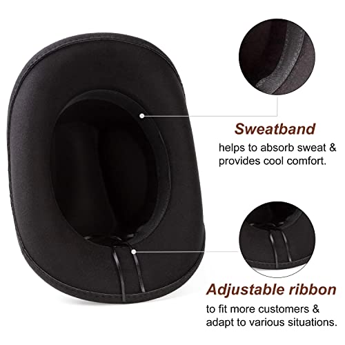 Lisianthus Men & Women's Felt Wide Brim Western Cowboy Outdoor Fedora Hats With Belt A Shiny-Black #TOP3