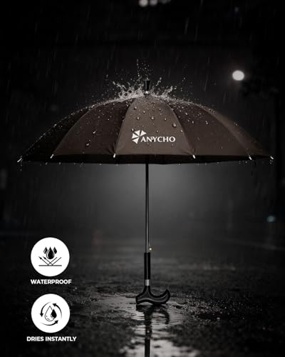 Image of ANYCHO Walking Cane Umbrella for Rain, Thick Double-Branch Umbrella for Elderly with Auto Open, Outdoor Hiking and Mountain Climbing