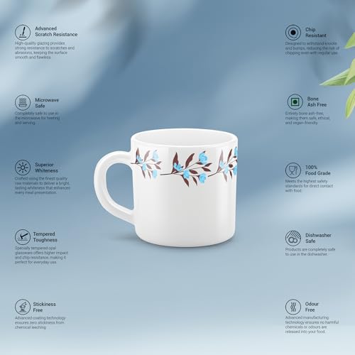 Image of Treo By Milton Opalware Amara 10 Lavelle Cup Set | Microwave & Dishwasher Safe | Bone-Ash Free | Tempered Toughness | Set of 6, 100 ml Each | White | Mug Set for Tea, Coffee, Daily Use & Gifting