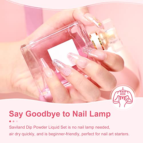 Saviland 15ml/0.52oz Dipping Powder Liquid Set: 10pcs Dip Powder System mit Foundation Gel/Top Coat/Activator/Pinsel Saver/Nagelfeile Erforderliche Werkzeuge für Dipping Powder Nails Set French Nails
