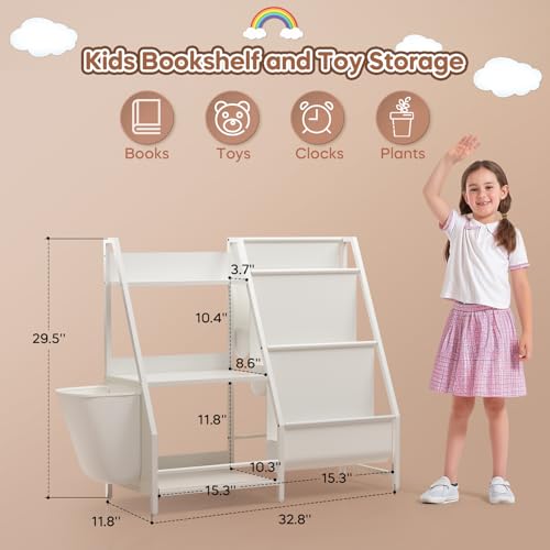 Kinembold Kids Bookshelf and Toy Storage, 3 Tier Sling Book Shelf for Kids, Montessori Baby Toddler Bookcase with Toy Storage Organizer for Kids Rooms, Bedroom, Playroom, Nursery - Image 3