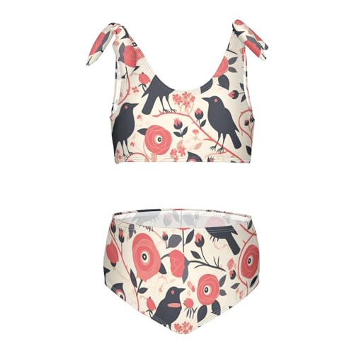 KLL Red Roses with Eyeballs and Black Crows Girls' 2 Piece Bikini Sets Quick-Dry Bathing Suit Swimming Suits Cute Shoulder