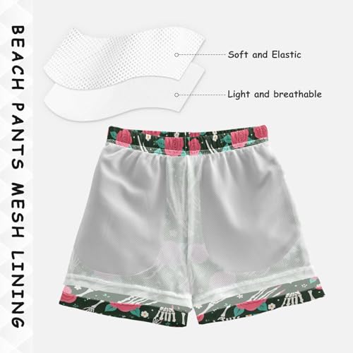 Boys Swim Trunks Quick Dry UPF 50+ Beach Board Shorts Kids Bathing Suits Swimsuit 2T Skeleton Rose4