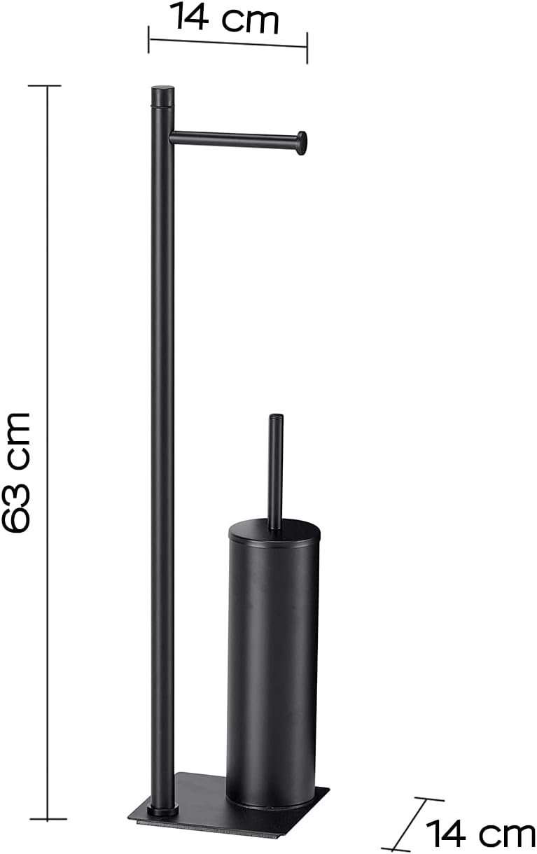 Gedy G-Seoul Roll Holder + Bathroom Brush Black Finish Measures 63 x 14 x 14 cm, Stainless Steel and Cromall Toilet Set 4 mm Included, Metal Cardboard, Unica