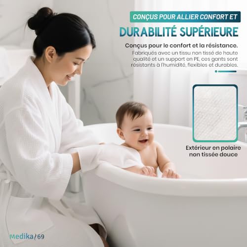 MEDIKA69 Gants De Toilette Molletonnés Non Tissés Jetables 80 GR/m² - Ultra Doux Coton, Blanc 100/200 /300/400 /500/1000 (500) – vue 3