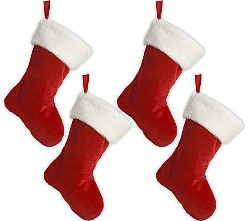 Black Duck Brand Set Of 4-18" Red Velvet Stocking W/White Plush Cuff & Hanging Tag #TOP21