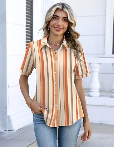 Image of Zeagoo Button Down Shirts for Women Short Sleeve Collared Tops Dressy Casual V Neck Blouses