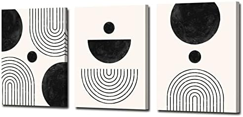 Black and White Abstract Canvas Wall Art, Geometric Line Art Paintings, Framed Prints Minimalist Wall Decor Pictures Posters Ready to Hang[12x16 in, 3 Pcs/Set]