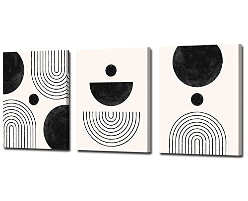 Black And White Abstract Canvas Wall Art, Geometric Line Art Paintings, Framed Prints Minimalist Wall Decor Pictures Posters Ready To Hang[12X16 In, 3 Pcs/Set] #TOP2