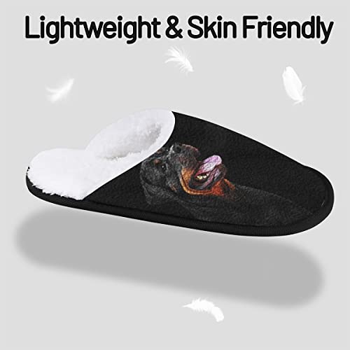 AUUXVA Cute Dog Rottweiler Travel Plush Slipper for Women Men, Dog Oil Painting Warm Shoes Non-slip Cotton Plush Shoes Indoor Winter Slippers Soft Memory Foam Slipper with Faux Fur Lining3