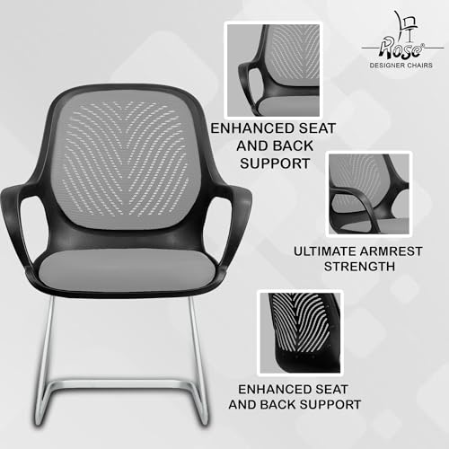 Image of ROSE Zaria | 3 Years Brand Warranty | Ergonomic mesh mid-Back Office Chair, Perfect for Study, Work from Home, revolving, Rolling Computer Desk Chair (Black & Grey, Visitor)