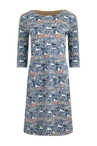 Weird Fish Starshine Dog Print Organic Cotton Jersey Dress Blue Mirage Size 14