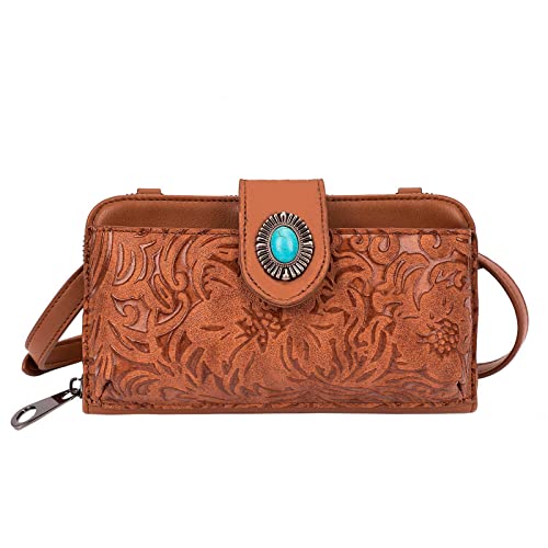 Women's Crossbody Handbag Small Vintage, Ladies Wallet Western Adjustable Phone Purse Clutch Turquoise Concho Embossed