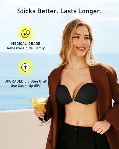 Image of Niidor Adhesive Bra Strapless Ultra Sticky Invisible Push up Silicone Bra Multiple Colors Sizes Reusable for Backless Dress