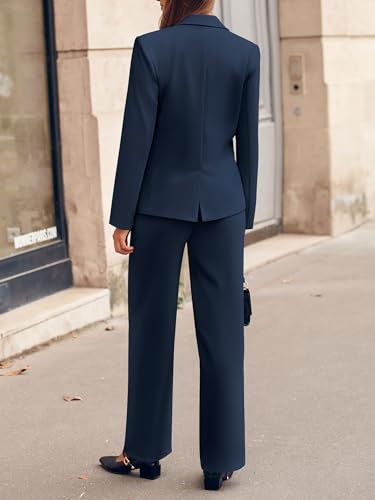 Women's 2 Piece Business Casual Outfits Blazer Wide Leg Pants Matching Dressy Formal Suit Sets4