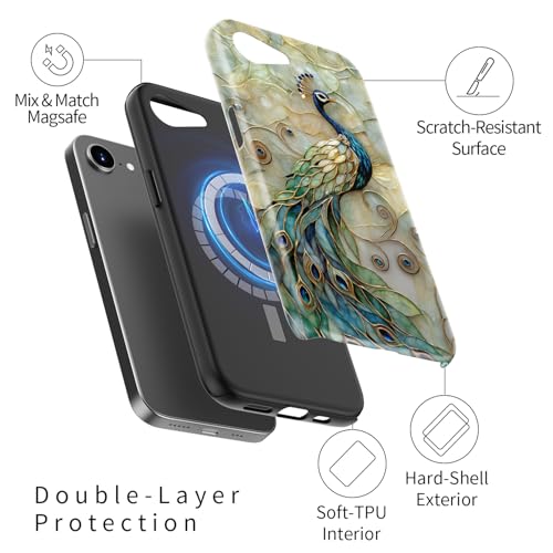Image of Goodon for iPhone 16e Case Cute - Wireless Charging Compatible - Dual-Layer Hard Shell + Silicone Cover - Protective Phone Case with Trendy Designs for Women - Peacock and Flower | Dual-Layer Hard Shell + Silicone, Slim Fit Protective Phone Cover with Wildflower Designs for Women Girls