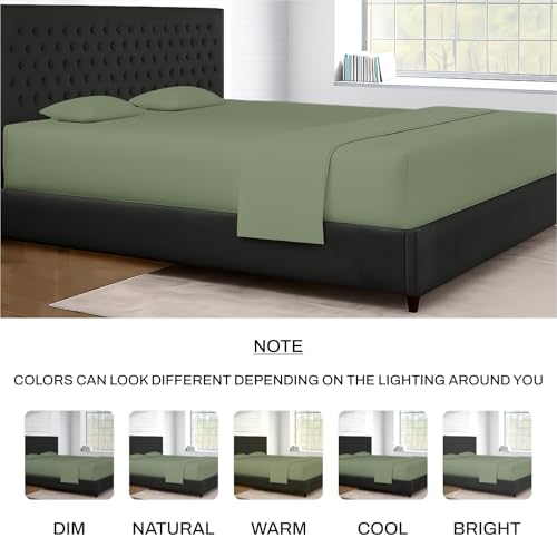 Image of SGI Bedding 84 inch W x 84 inch L 4Pc Emperor /Wyoming King Sheet Set 100% Egyptian Cotton - 600 Thread Count, Fits 12 inch Deep Pocket - Soft Breathable Oversized Sheets, for Extra Large Beds - Moss
