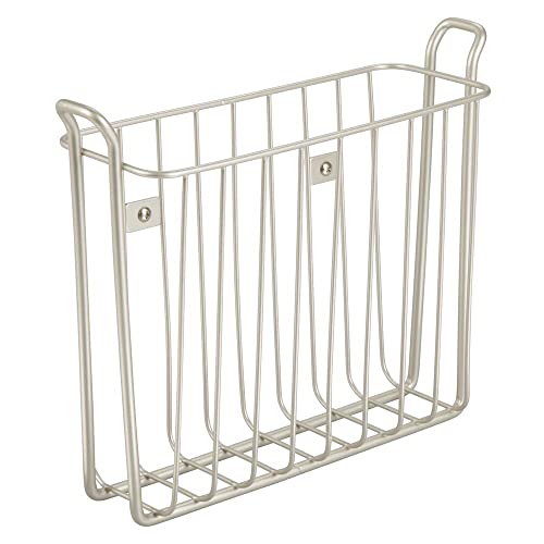 Mdesign Metal Wall Mount Decorative Magazine Rack Organizer Bin Holder, Basket For Living Room, Bathroom, Bedroom, Home Office - Holds Books, Newspapers, Tablets - Concerto Collection - Satin #TOP4