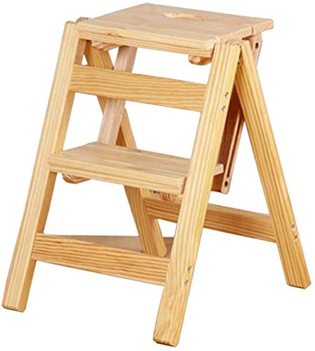 Taburete con peldaños de madera escalera de 2 niveles portátil multifunción 2