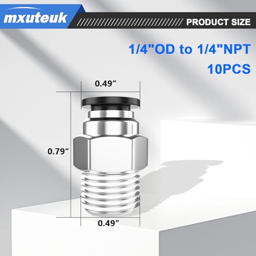 Image of mxuteuk 1 /4 inch OD to 1 /4 inch NPT Push to Connect Fittings Air Hose Fittings,1 /4 inch Quick Connect Fittings,Pneumatic Elbow and Straight Combination(10PCS)