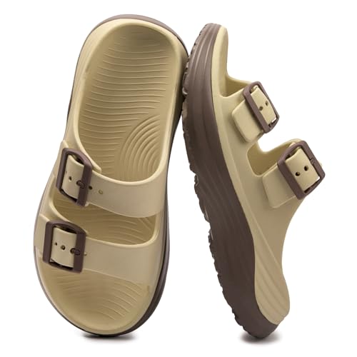 Image of FUNKYMONKEY Plantar Fasciitis Recovery Sandals for Women with Arch Support | Adjustable Double Buckle, Lightweight EVA, Cushioned Footbed, Non-Slip, Indoor Outdoor Use, Summer Beach House Shoes