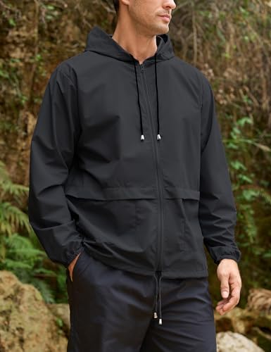 Image of Mens Rain Jacket Lightweight Waterproof Raincoat with Hood Packable Windbreaker Jacket Hiking Cycling