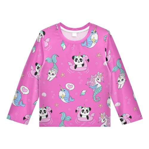 Image of CaTaKu Boys Rash Guard Long Sleeve Mermaid Animals Pandas Swim Shirt for Boys Girls Rash Guard Swimsuit UPF 50+ 5t