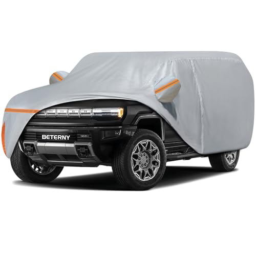 Car Cover for 2024-2025 GMC Hummer EV SUV 4 Door, Waterproof Custom-fit All Weather Sun Rain UV Dust Snow Protection Outdoor Car Cover with Door Zipper and Cotton Lining-Grey