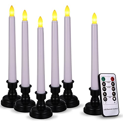BOWKA 6 Stück Flammenlose LED Spitzkerzen mit Holders Timerfunktion Dimmbar Led Stabkerzen Tafelkerzen Leuchterkerzen LED Kerzen warmweiß Fernbedienung (Weiß 6 Stück/Schwarz Holder) Cover