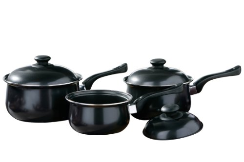 Premier Housewares Black Non stick Steel Cookware Set of Pans and Pots for Cooking in Kitchen Stainless Steel Kitchen Set Stainless Steel 3 Pieces