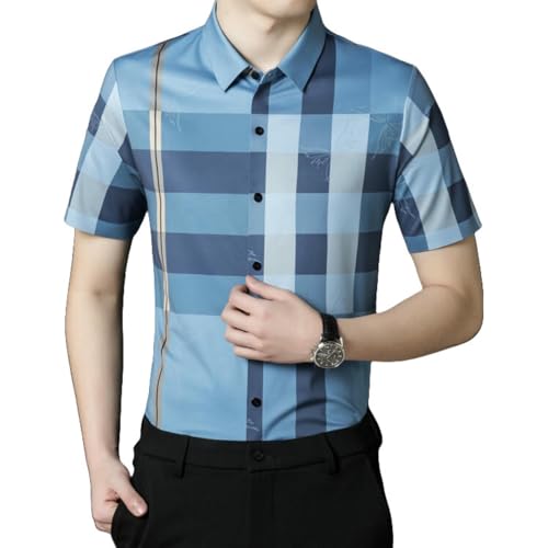 Chemise été homme sans repassage chemisette légère motif fin casual