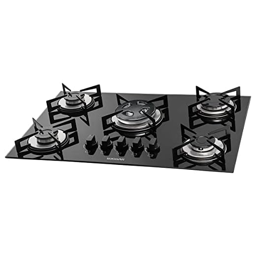 Cook Top à gás Tripla Chama central Vidro Temperado 5 bocas preto Suggar