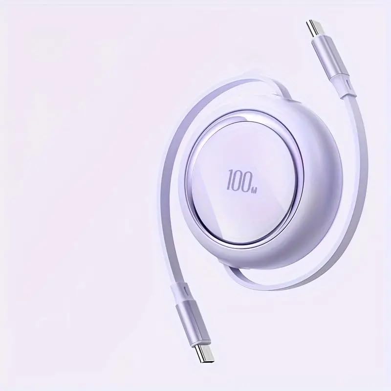 LIWEARE USB C Kabel,100W schnelles ladendes einziehbares Datenkabel, Einziehbares USB C auf USB C Kabel, Schnellladekabel Kabelaufroller (Lila)