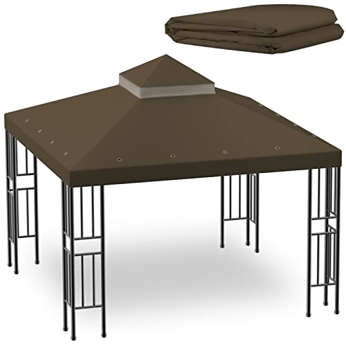 Sumfaller 10x10 FT Gazebo Replacement Canopy Top Cover Double Tiered Canopy Top Cover for Outdoor BBQ Roof Cover Grill Shelter (Dark Brown)