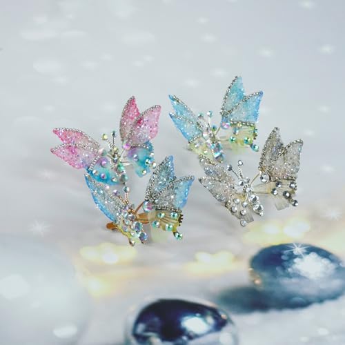 4 Piezas Pinzas de Pelo Mariposa Voladora para Niñas, 3D Alas Móviles con Brillantina y Strass, Accesorios para el Cabello miniatura 6