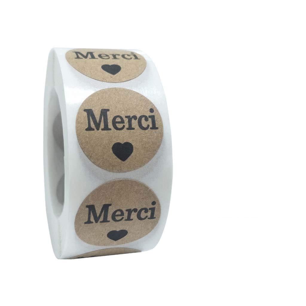 Tmboryuu 500pcs / Roll Thank You Label Stickers Round French Grateful for Scrapbooking Cards Making Envelopes Thank You Small Business Customized