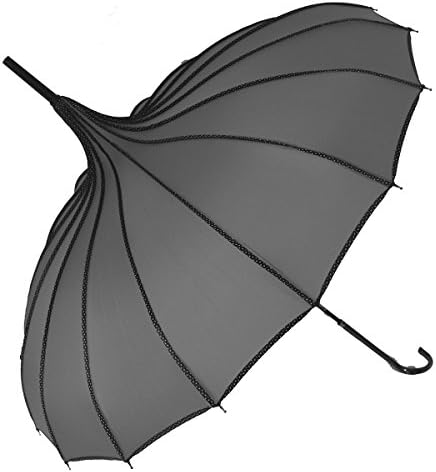 Blooming Brollies Polka Dot Ribbed Pagoda Stick Umbrella - Grey