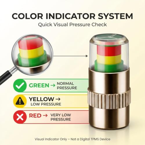 Image of Kripara Sales Car Tyre Pressure Indicator Valve Caps | Durable Metal Air Stem Covers with Decorative Radium Design Universal Tyre Valve Dust Covers | Metal Pressure Monitoring Caps (4 PCS)