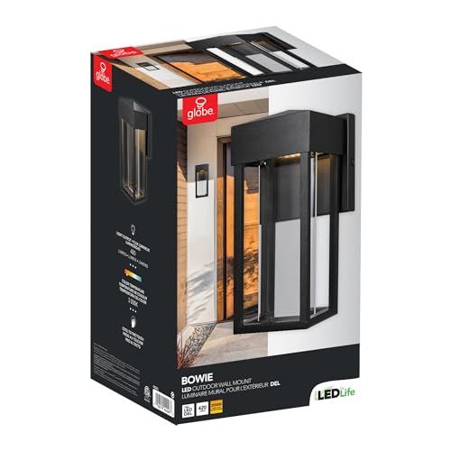 GLOBE Electric 44246 Bowie LED Integrated Outdoor Indoor Wall Sconce, Matte Black, Clear Glass Insert, 10W, 420 Lumens by Globe Electric - Used condition - Image 7