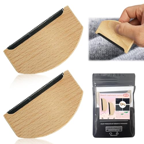 Cashmere Comb in Beechwood Wooden Comb for Knits Cashmere and Fine Wool Sweaters Sweater Shaver Wool Manual Portable Depiller for Clothes Fuzz Bobbles (2 Pcs)