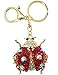 Evenchae Bejeweled Ladybug Keychain, Rhinestones, Filigreed Gold Back, Drawstring Gift Bag - 4.5