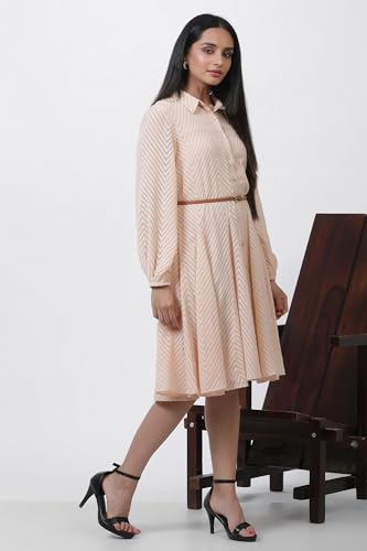 Image of W for Woman Pink Solid Jacquard Flared Dress