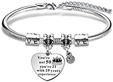 CAROMAY 50th Birthday Bracelets Birthstone Snake Chain Bangle Charm Women Jewerly Friends Family Aunt Mom Grandma Gift